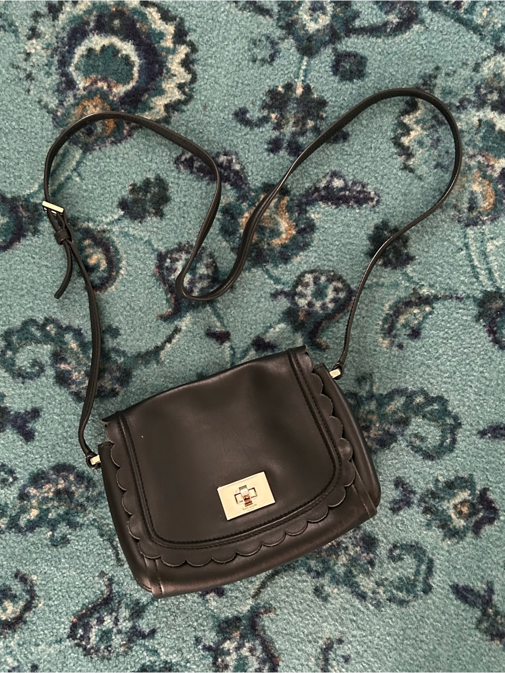 Kate Spade Black Leather Scalloped Crossbody Bag